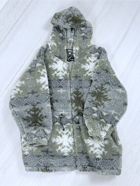 American Vintage Gray Snowflake Teddy Jacket drawstring waist